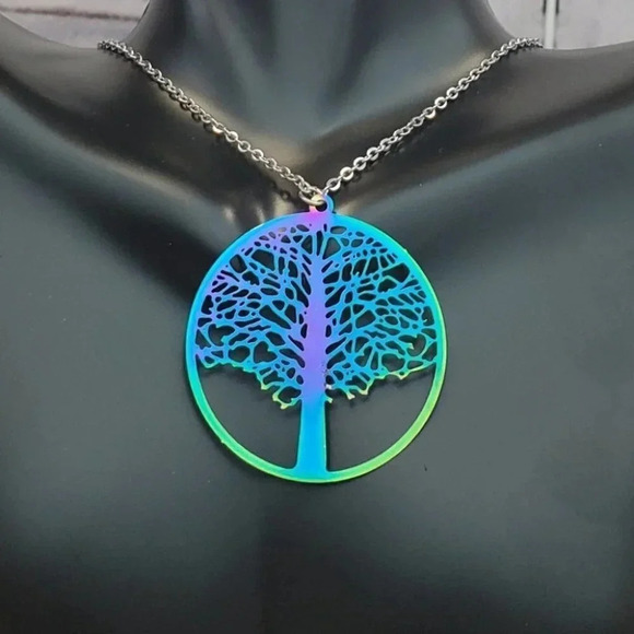 Iridescent Tree of Life Earring and Necklace Set - Picture 6 of 9